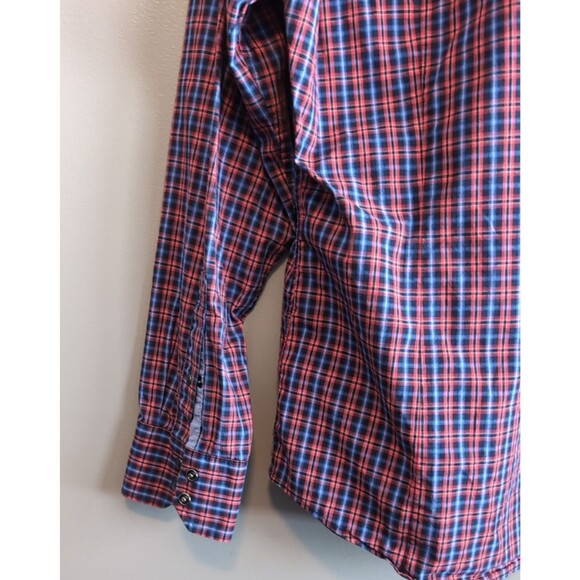 Banana Republic Size Large Plaid Western Shirt Men's Red Blue Snap Slim Fit LS - Picture 5 of 6